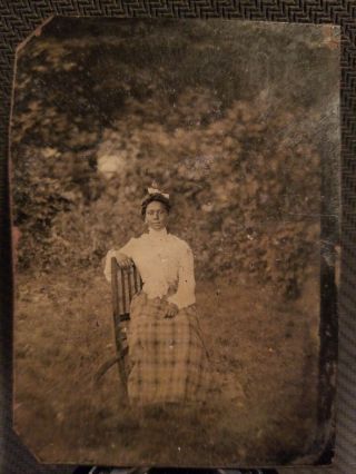 African American Woman Posing Outdoors Sixth Plate Tintype.