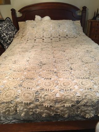Vintage Bed Spread,  Hand Crocheted Approx 96x84,  Pre Owned
