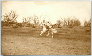 Vintage Rppc Real Photo Postcard Cowgirl / Rodeo Scene Marked Texas C1920s