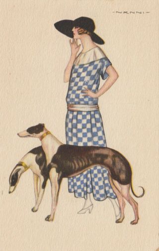 Art Deco ; Nanni ; Woman & 2 Dogs 2,  1910 - 20s