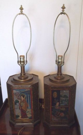 Pair Frederick Cooper Asian Style Caniaster Lamps