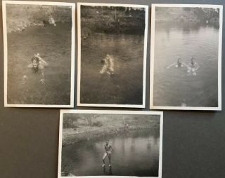 (4) Vintage Photos Nude Ww2 Soldiers Naked Men Skinny Dipping Snapshots