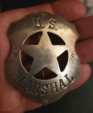 Antique Obsolete Us Marshal Sterling Silver Badge Old West Star Sheild Sheriff