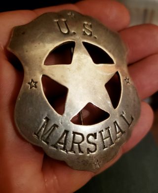 Antique obsolete US MARSHAL sterling Silver BADGE old west star sheild sheriff 2