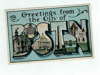 Ma Boston Massachusetts Antique Post Card Big Letters " Greetings From.  "