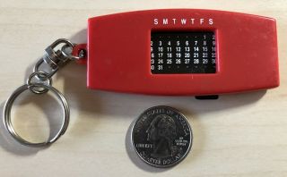 Vintage Adjustable Calendar Red Plastic Keychain Key Ring 32735