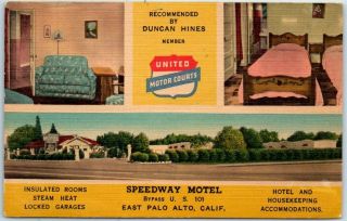East Palo Alto,  California Postcard Speedway Motel Highway 101 Roadside Linen