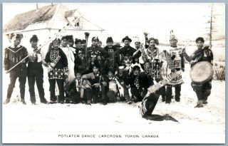 Polatch Indian Dance Carcross Yukon Canada Antique Real Photo Postcard Rppc