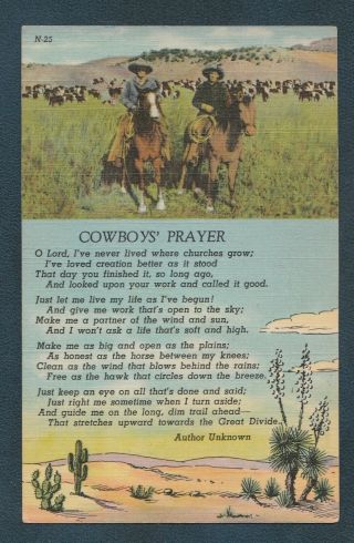 Cowboys Prayer Vintage Postcard