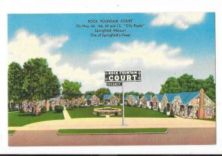 Rock Fountain Court,  Us 66 Route 66,  Springfield,  Mo Linen Postcard