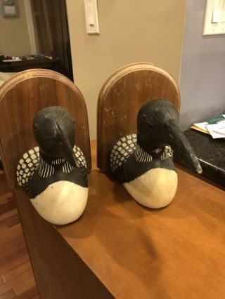 Jennings Decoy Co Vintage Wooden Loon Bookends Handpainted