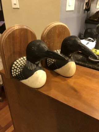 JENNINGS DECOY Co Vintage Wooden Loon Bookends Handpainted 2