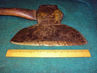 Antique Hand Forged Broad Hewing Axe Peck Edge Tool 2