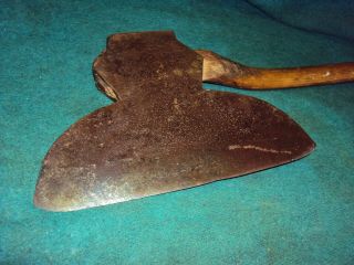 Antique Hand Forged Broad Hewing Axe Peck Edge Tool 5