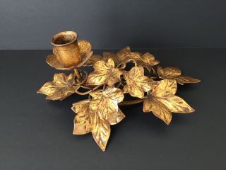 Gold Vintage Metal Candle Holder With Ivy Leaves Vines