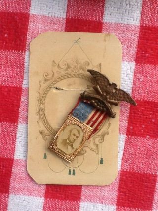 1864 Abraham Lincoln Presidential Campaign Badge/Pin - Union Eagle/Flag - GEM CDV 10