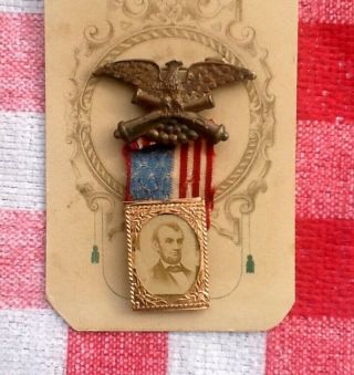 1864 Abraham Lincoln Presidential Campaign Badge/pin - Union Eagle/flag - Gem Cdv