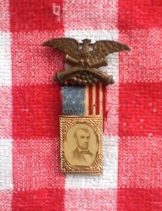 1864 Abraham Lincoln Presidential Campaign Badge/Pin - Union Eagle/Flag - GEM CDV 2