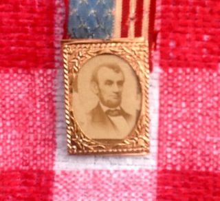 1864 Abraham Lincoln Presidential Campaign Badge/Pin - Union Eagle/Flag - GEM CDV 4