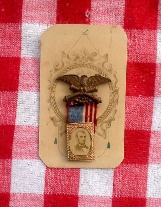 1864 Abraham Lincoln Presidential Campaign Badge/Pin - Union Eagle/Flag - GEM CDV 8
