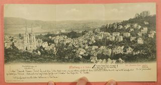 1900 Germany Tri - Fold Panorama Postcard Marburg View To Usa