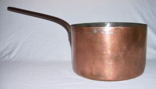 Antique Handmade Copper 7.  25 Qt.  " Crown C " Sauce Pot W/iron Handle,  Dovetailing