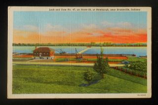 1946 Lock And Dam No.  47 On Route 66 Newburgh In Warrick Co Postcard Indiana