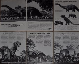 1965 Sinclair Oil Advertisements X5,  Dinosaurs,  Ny World’s Fair Brontosaurus Etc