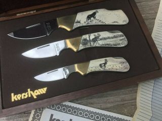 1982 KERSHAW Knife - Scrimshaw Set of 3 knives in the box 10