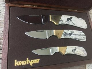 1982 KERSHAW Knife - Scrimshaw Set of 3 knives in the box 9
