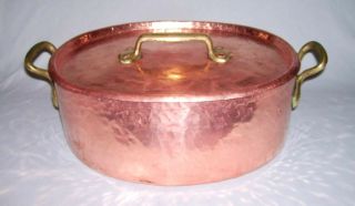 Vintage Handmade Hammered Copper Oval Braiser Pan W/tin Lining (9 Qt)