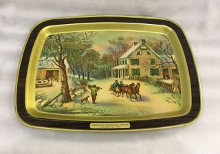 Currier And Ives American Homestead In Winter / Metal Serving Tray / 14.  75 X 11