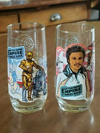 Vintage 1980 Burger King Star Wars Empire Strikes Back Glasses R2d2 - C3po Lando C