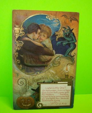 Vintage Halloween Postcard Nash Antique Embossed Goblin Lovers Series 6