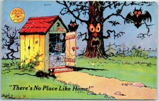 1940s Ray Walters Postcard " No Place Like Home " Outhouse Humor Kropp Linen W270