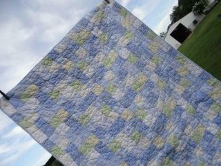 Fine Vintage Postage Stamp Squares & Country Field Of Stars Blue Clear Sky Quilt