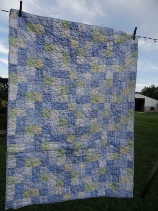 FINE VINTAGE POSTAGE STAMP SQUARES & COUNTRY FIELD OF STARS BLUE CLEAR SKY QUILT 2