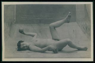 French Full Nude Woman Playing With Balls Early 1900s Photo Postcard