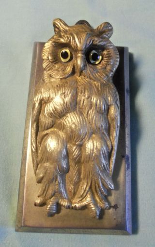 Antique Bradley Hubbard Bronze/cast Iron Glass Owl Paper Clip Desk Letter Holder