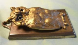 ANTIQUE BRADLEY HUBBARD Bronze/Cast Iron GLASS OWL paper clip desk letter holder 2