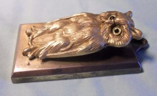 ANTIQUE BRADLEY HUBBARD Bronze/Cast Iron GLASS OWL paper clip desk letter holder 3