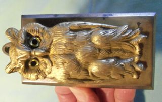 ANTIQUE BRADLEY HUBBARD Bronze/Cast Iron GLASS OWL paper clip desk letter holder 6