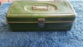 Vintage Union Metal Tool Box Utility Tackle With Tools Bundle
