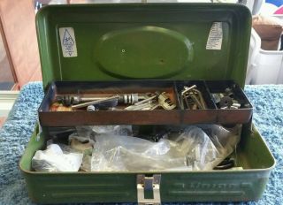 Vintage Union Metal Tool Box Utility Tackle with tools bundle 4