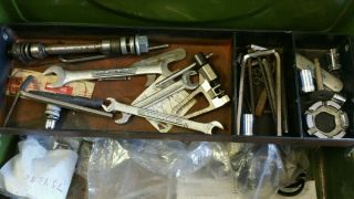 Vintage Union Metal Tool Box Utility Tackle with tools bundle 5
