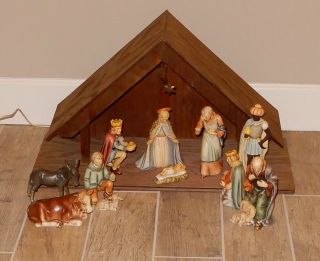 Hummel Nativity Set,  11 Tmk3 Figurines Plus The Wooden Manger,  Star,  Nite Lite