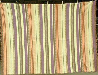 Vintage 70s Nobility Cotton Acrylic Fringed Blanket Made In Portugal Colors