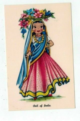 Vintage Tichnor Gloss " Dolls Of Many Lands " Post Card - India