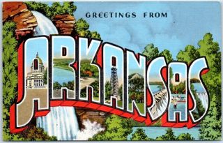 Arkansas Large Letter Postcard - Colorful Kropp Linen C1940s