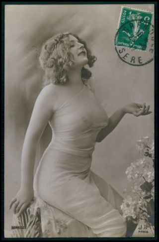French Nude Woman Miss Fernande Veiled C1910s Photo Postcard